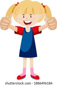 A girl with thumbs up posing in happy mood isolated illustration