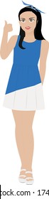 Girl with thumbs up. Cartoon design. Hair band. Vector flat illustration.
