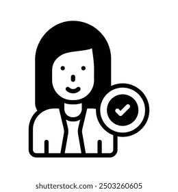 Girl with a tick mark shows the employee right vector icon