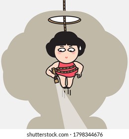 Girl Is Tied Up With Hanging Rope Getting Into Her Own Head Concept Card Character illustration