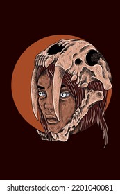 Girl with tiger skull vector illustration