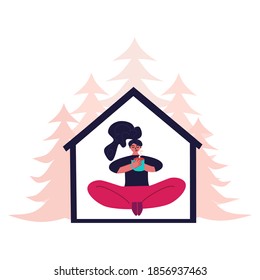 A girl in a tiny house. 