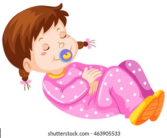 Girl toddler with pacifier napping illustration