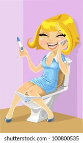 Girl in a toilet says on the phone about a her pregnancy test