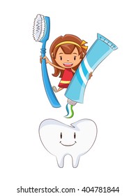 Girl tooth brushing, vector illustration