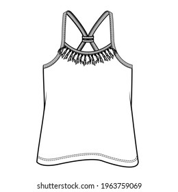 Girl TOP fashion flat sketch. Technical drawing APPAREL template. KNOT DETAIL TOP