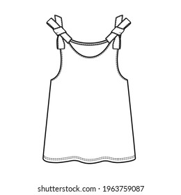 Girl TOP fashion flat sketch. Technical drawing APPAREL template. KNOT DETAIL TOP