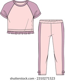 girl top and legging technical drawing	