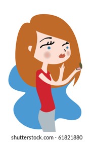 A girl touching up her makeup