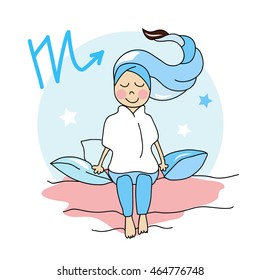 girl with towel on head, zodiac Sign Scorpio, after taking a bath