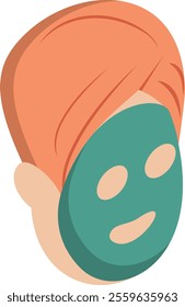 girl with towel on her head makes facial treatments isometric concept, skin care moisturizing with serum vector icon design, beauty personal care symbol, cosmetic dermatology sign, body aesthetics