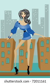 Girl and town