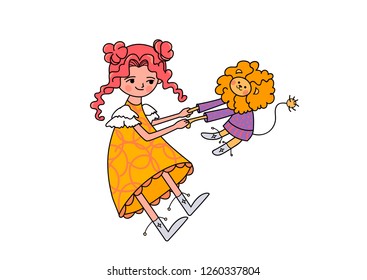 girl and toy lion