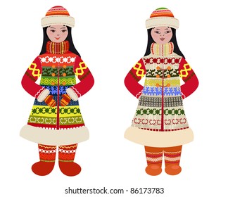 girl in traditional costume of northern peoples