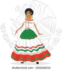 Girl in traditional Mexican dress, for the national holidays of Independence Day. articulated doll