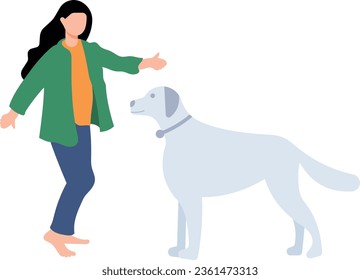 The girl is training the dog.