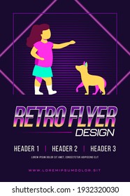 Girl training dog. Child playing with pet, giving treat. Flat vector illustration. Domestic animals, childhood, friends, fun concept for banner, website design or landing web page