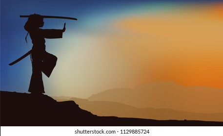 girl training with sword shadow