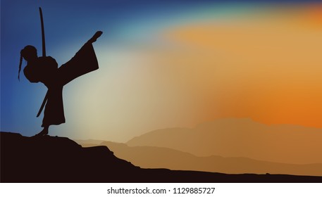 girl training with sword shadow