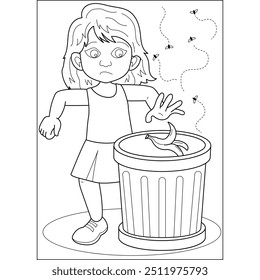 girl trash waste coloring book page for kids and adults creative coloring mindful relaxation activity