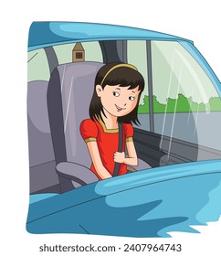 Girl travelling in the car vector illustration