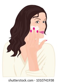 A girl treating her face. Vector illustration