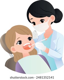 The girl is treating her teeth at the dentist