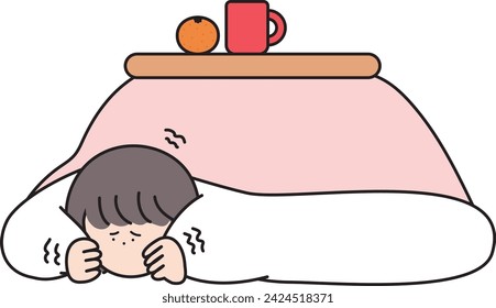 A girl trembling under the kotatsu