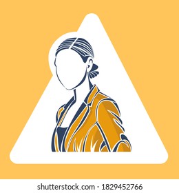 The girl in the triangle. A symbol that can be seen as "Attention, girl". Pay attention to the girl. Vector image