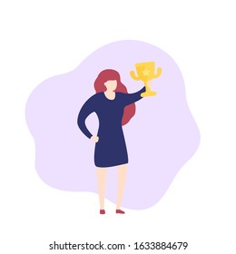 girl with trophy cup, vector character