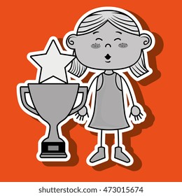 girl trophy star icon vector illustration design