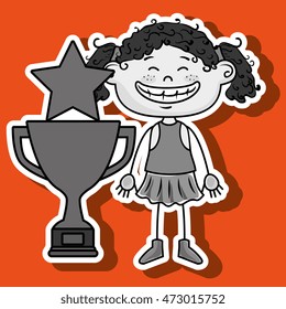 girl trophy star icon vector illustration design