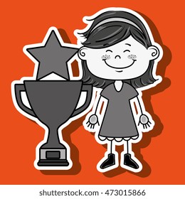 girl trophy star icon vector illustration design