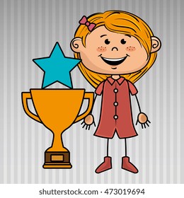 girl trophy star icon vector illustration design