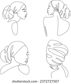Girl in the tropics. Set of three paintings. Abstract portrait of a young woman in a minimalist style. Drawing lines. Beautiful African woman. Wall art.