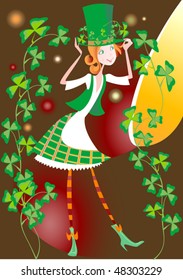  Girl  trying on clothes leprechaun before the mirror