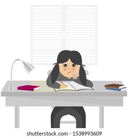 The girl is trying to read a book. Invisible Disorder Dyslexia. Dyslexia in the girl. Vector editable file eps 10