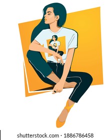 A girl in a T-shirt, which depicts a girl in a T-shirt. The concept Matryoshka. Vector illustration.