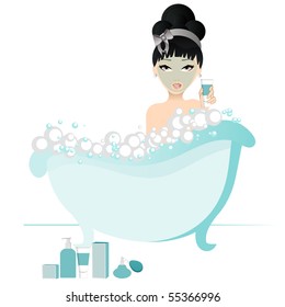 Girl in tub with face mask