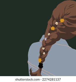 The girl turned her back. Her hair is braided with flowers. Summer mood