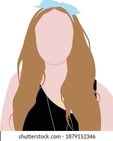 A girl in a turquoise bandage and a black T-shirt with jewelry on her neck. Vector illustration in flat style. minimum details, outlines. Design for cards, posters, illustration element.