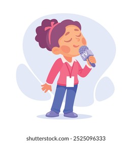 Girl Tv Reporter with Microphone as Child Profession Vector Illustration