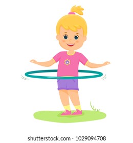 Girl twists the hoop.Vector illustration. Isolated on white background