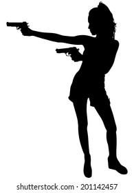 girl with two handguns, vector