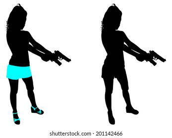 girl with two handguns, vector
