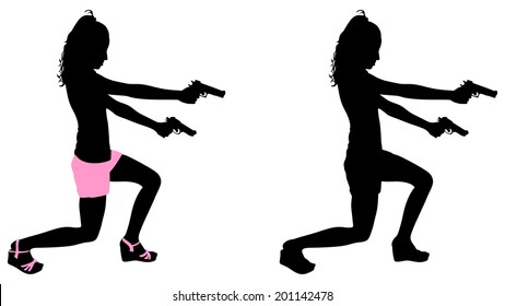 girl with two handguns, vector