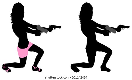 girl with two handguns, vector