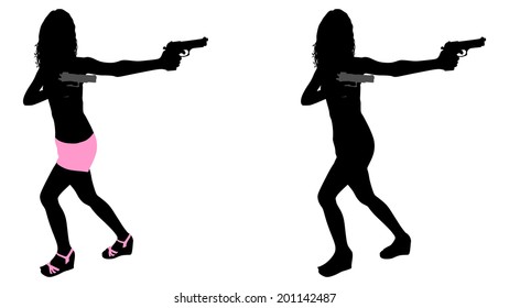 girl with two handguns, vector