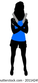 girl with two handguns, vector