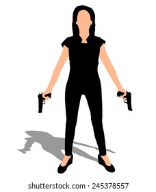 Girl with two handguns, vector 